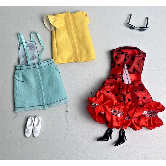 Barbie Doll Clothes Fashion 2 Outfits Shoes Heels Purse Sunglasses 9 Piece Lot - Picture 6 of 7